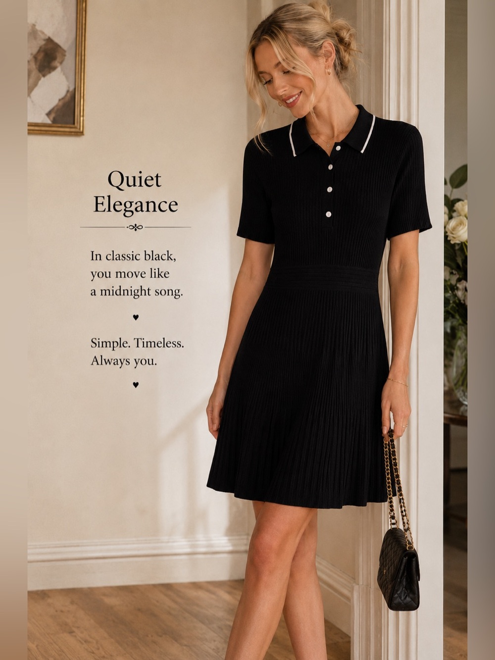 24. NWT Tahari Black Midi Polo Dress slinky and sharp, size 12